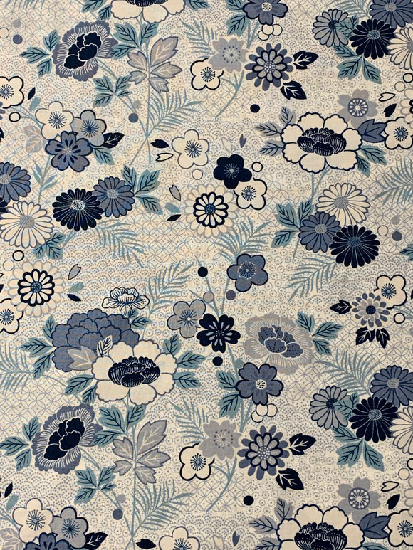 Blue Japanese Floral Print – D2150 Indigo